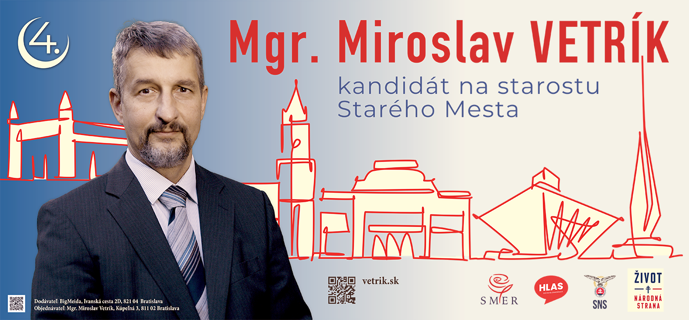 Billboard: Mgr. Miroslav Vetrík – kandidát na starostu Starého Mesta